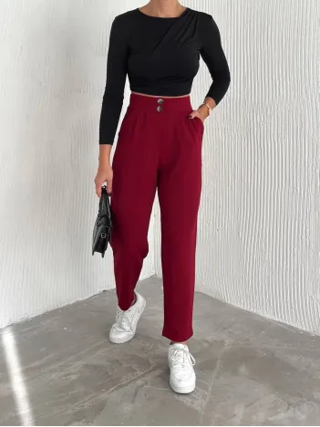 Örme Krep Pantolon Çift Düğmeli