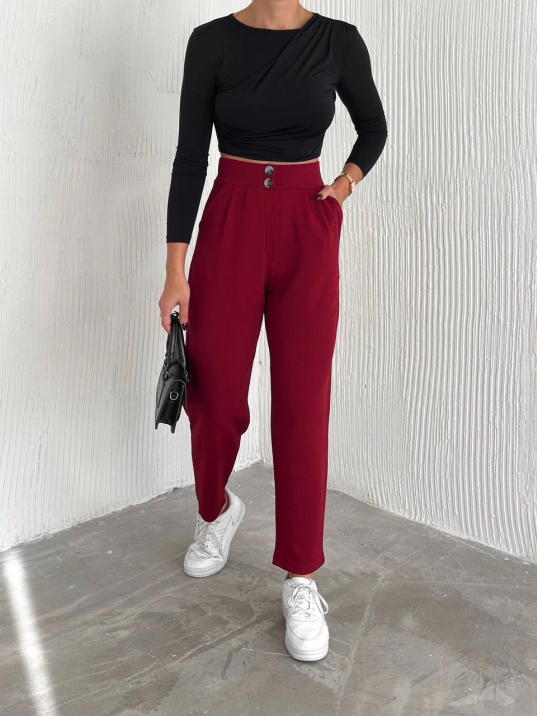 örme krep pantolon çift düğmeli örme krep pantolon çift düğmeli