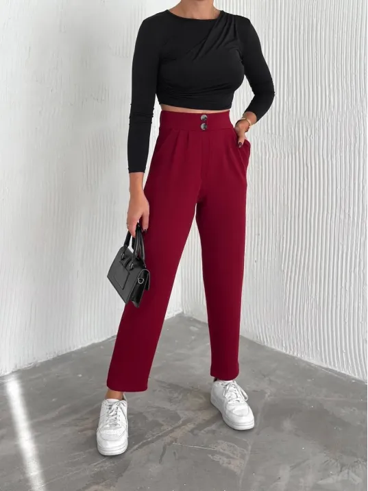 Örme Krep Pantolon Çift Düğmeli