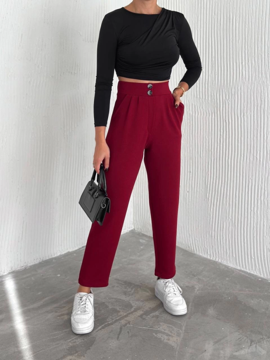 örme krep pantolon çift düğmeli örme krep pantolon çift düğmeli