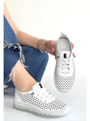 Otja Beyaz Deri Lazerli Bağcıklı Spor Ayakkabı
