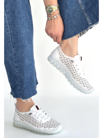 Otja Beyaz Deri Lazerli Bağcıklı Spor Ayakkabı