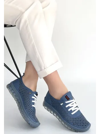 Otja Mavi Deri Lazerli Bağcıklı Spor Ayakkabı Otja Mavi Deri Lazerli Bağcıklı Spor Ayakkabı