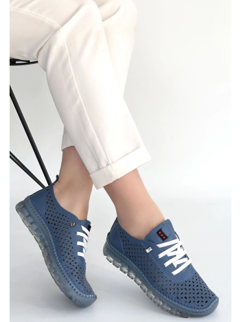 Otja Mavi Deri Lazerli Bağcıklı Spor Ayakkabı