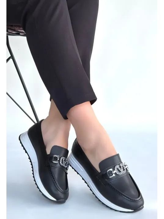 Otra Siyah Cilt Babet Ayakkabı