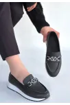 Otra Siyah Cilt Babet Ayakkabı