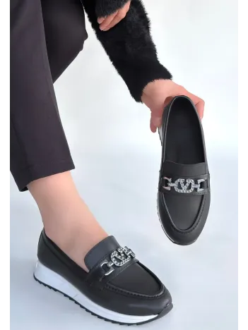 Otra Siyah Cilt Babet Ayakkabı