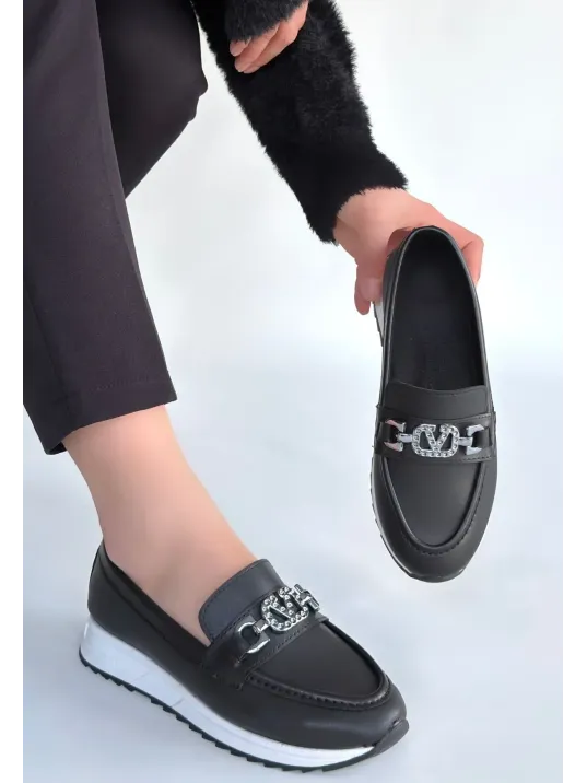 Otra Siyah Cilt Babet Ayakkabı