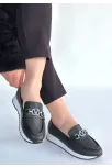 Otra Siyah Cilt Babet Ayakkabı