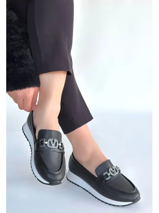 Otra Siyah Cilt Babet Ayakkabı