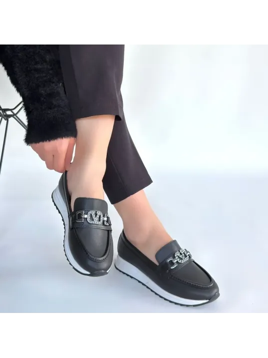 Otra Siyah Cilt Babet Ayakkabı