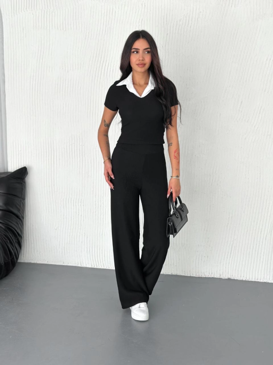 Ottoman kumaş beyaz gömlek yaka takım s4142