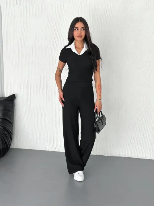 Ottoman Kumaş Beyaz Gömlek Yaka Takım S4142