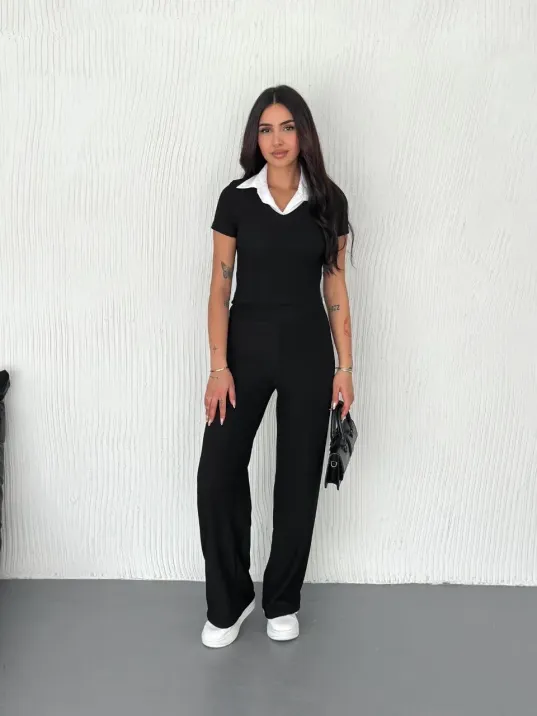 Ottoman Kumaş Beyaz Gömlek Yaka Takım S4142