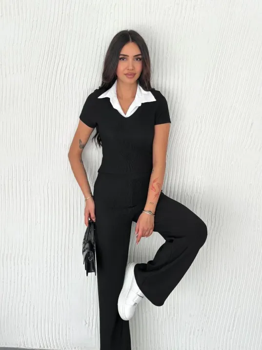 Ottoman Kumaş Beyaz Gömlek Yaka Takım S4142