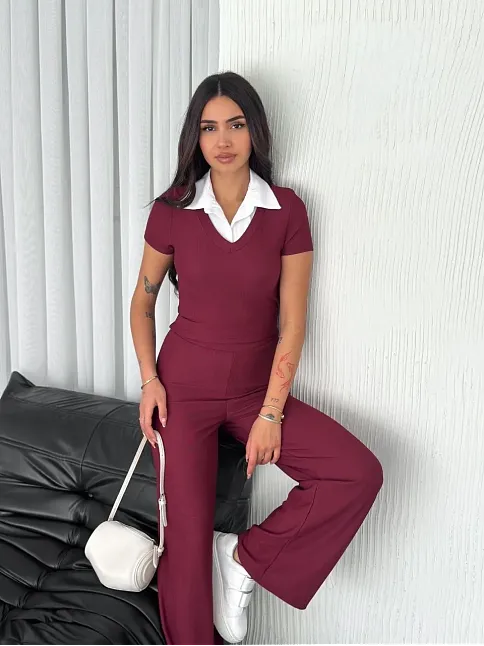 Ottoman Kumaş Beyaz Gömlek Yaka Takım S4142