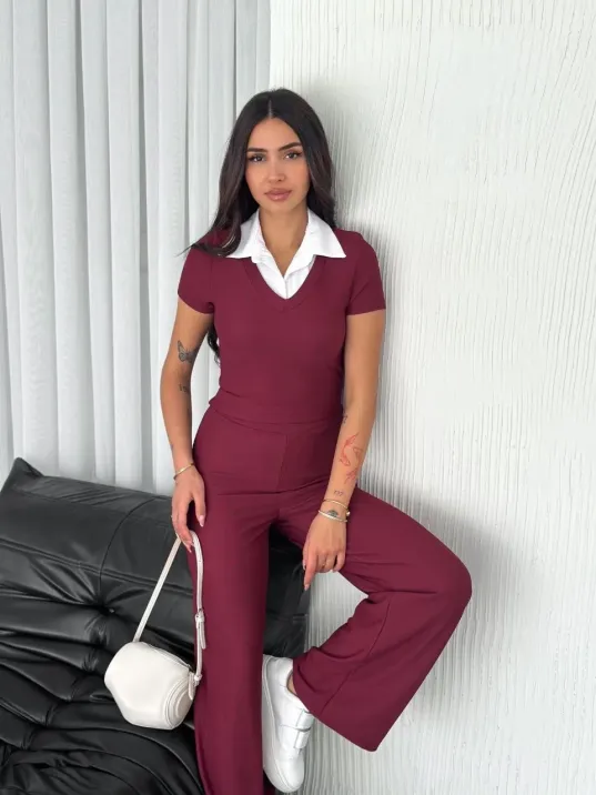 Ottoman Kumaş Beyaz Gömlek Yaka Takım S4142