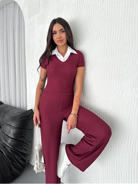 Ottoman Kumaş Beyaz Gömlek Yaka Takım S4142
