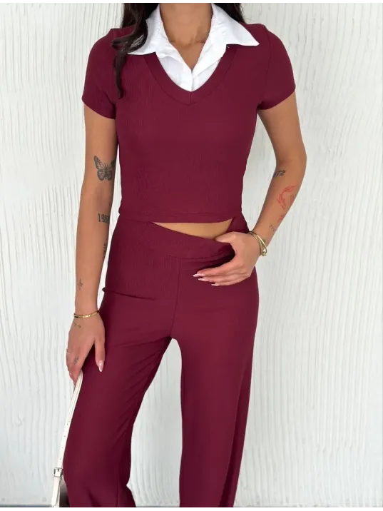 Ottoman Kumaş Beyaz Gömlek Yaka Takım S4142