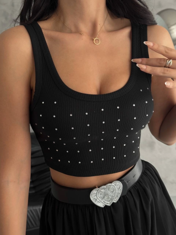 Ottoman Önü Taşlı Atlet Siyah