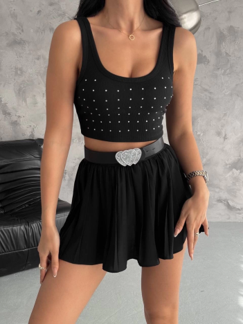 Ottoman Önü Taşlı Atlet Siyah