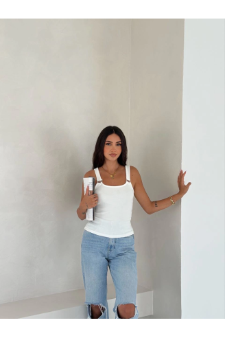 Ottoman toka askılı bluz beyaz s4194