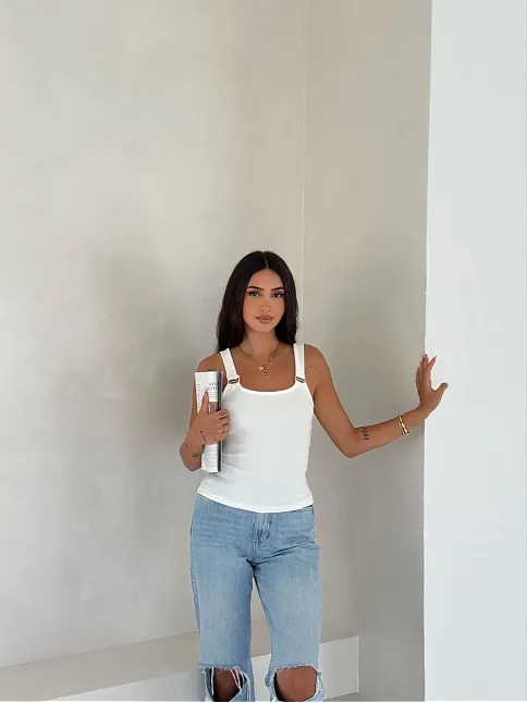 Ottoman Toka Askılı Bluz Beyaz S4194