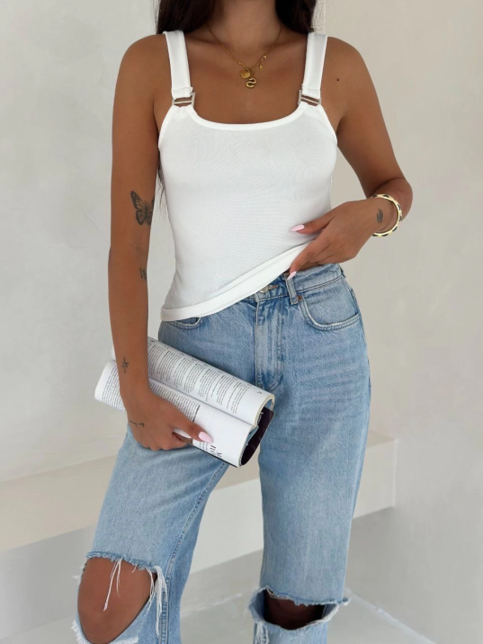 Ottoman toka askılı bluz beyaz s4194 Ottoman toka askılı bluz beyaz s4194