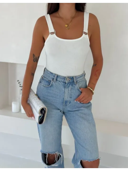 Ottoman Toka Askılı Bluz Beyaz S4194