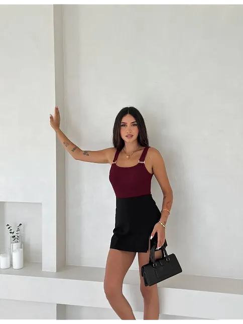 Ottoman Toka Askılı Bluz Bordo S4194