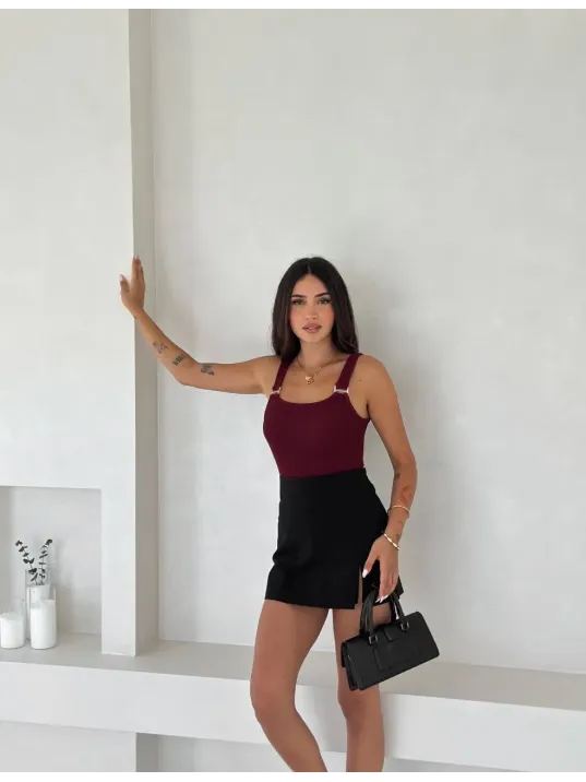 Ottoman Toka Askılı Bluz Bordo S4194