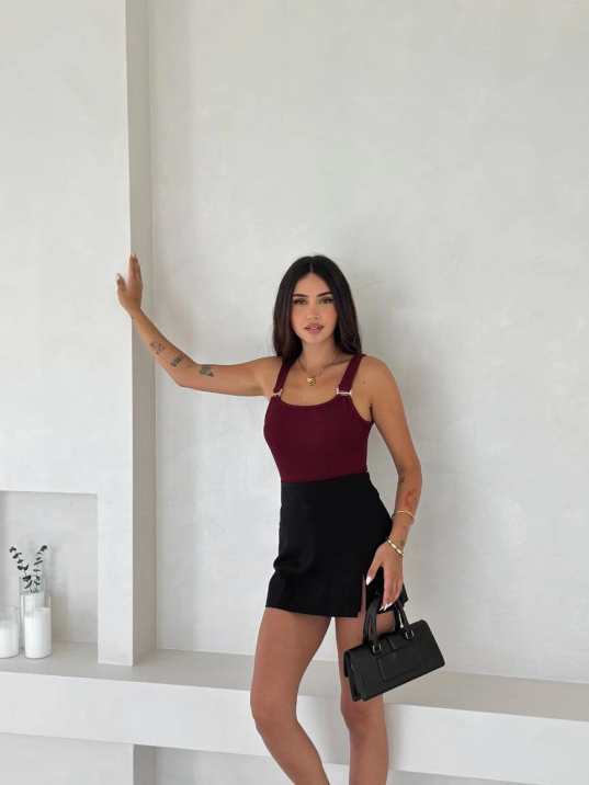 Ottoman toka askılı bluz bordo s4194 Ottoman toka askılı bluz bordo s4194