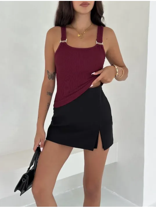 Ottoman Toka Askılı Bluz Bordo S4194