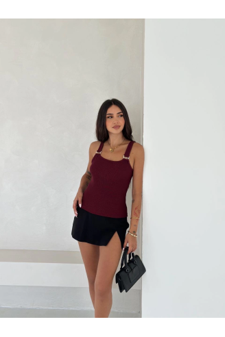 Ottoman toka askılı bluz bordo s4194