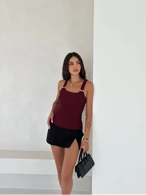 Ottoman Toka Askılı Bluz Bordo S4194