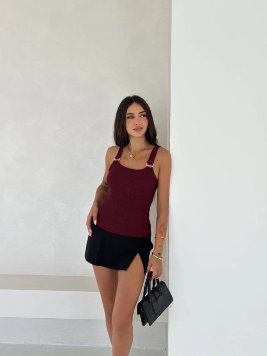 Ottoman toka askılı bluz bordo s4194 Ottoman toka askılı bluz bordo s4194