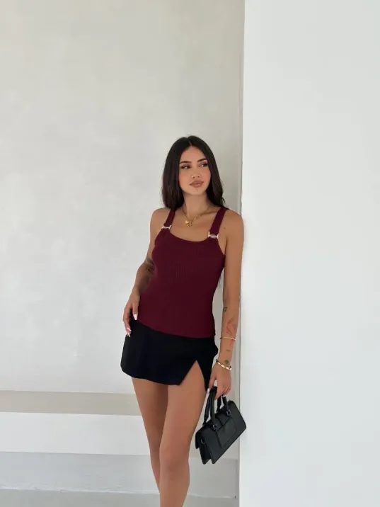 Ottoman Toka Askılı Bluz Bordo S4194