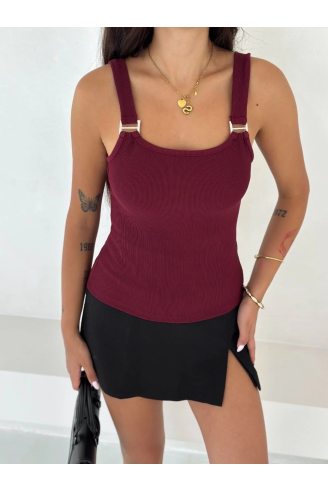 Ottoman toka askılı bluz bordo s4194