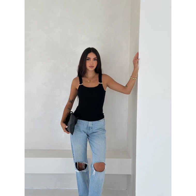 Ottoman toka askılı bluz siyah s4194 Ottoman toka askılı bluz siyah s4194