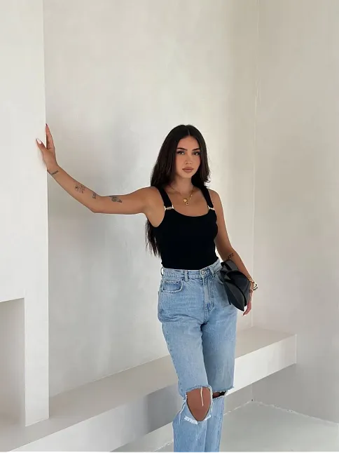 Ottoman Toka Askılı Bluz Siyah S4194