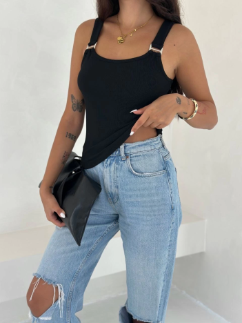 Ottoman toka askılı bluz siyah s4194 Ottoman toka askılı bluz siyah s4194