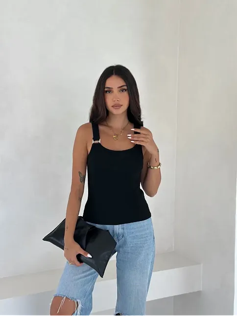 Ottoman Toka Askılı Bluz Siyah S4194