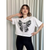 Oversize Beyaz baskılı crop tişört Oversize Beyaz baskılı crop tişört