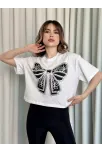 Oversize Beyaz Baskılı Crop Tişört Oversize Beyaz Baskılı Crop Tişört