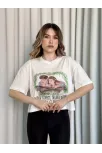 Oversize Beyaz Baskılı Crop Tişört Oversize Beyaz Baskılı Crop Tişört
