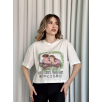 Oversize Beyaz baskılı crop tişört Oversize Beyaz baskılı crop tişört