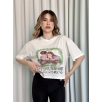 Oversize Beyaz baskılı crop tişört Oversize Beyaz baskılı crop tişört
