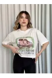 Oversize Beyaz Baskılı Crop Tişört Oversize Beyaz Baskılı Crop Tişört