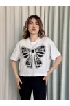 Oversize Beyaz Baskılı Crop Tişört Oversize Beyaz Baskılı Crop Tişört