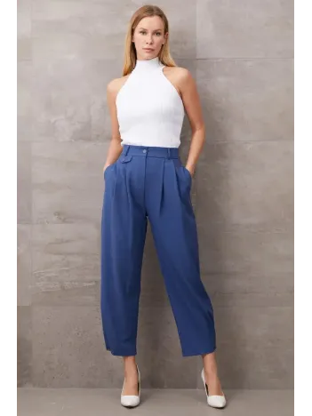 Paçası Düğmeli Yüksek Bel Pantolon